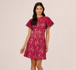 Short Sleeve Lace Illusion Short Dress In Light Wine 2