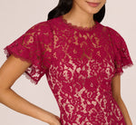 Short Sleeve Lace Illusion Short Dress In Light Wine 3