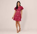 Short Sleeve Lace Illusion Short Dress In Light Wine 7