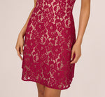 Short Sleeve Lace Illusion Short Dress In Light Wine 4