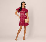 Short Sleeve Lace Illusion Short Dress In Light Wine 1