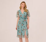 Flutter Sleeve Surplice Embroidered Midi Dress In Slate Multi 2