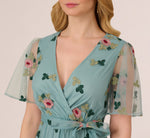 Flutter Sleeve Surplice Embroidered Midi Dress In Slate Multi 3