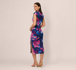 Sleeveless Floral Mesh Draped Midi Dress In Navy Pink Multi 6