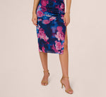 Sleeveless Floral Mesh Draped Midi Dress In Navy Pink Multi 4