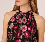 Floral Embroidered Trapeze Halter Dress In Pink Multi 3
