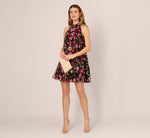 Floral Embroidered Trapeze Halter Dress In Pink Multi 1