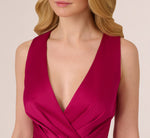 Sleeveless Satin Draped Short Dress In Magenta 4