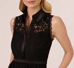 Sleeveless Collared Lace Fit And Flare Dress In Black 3