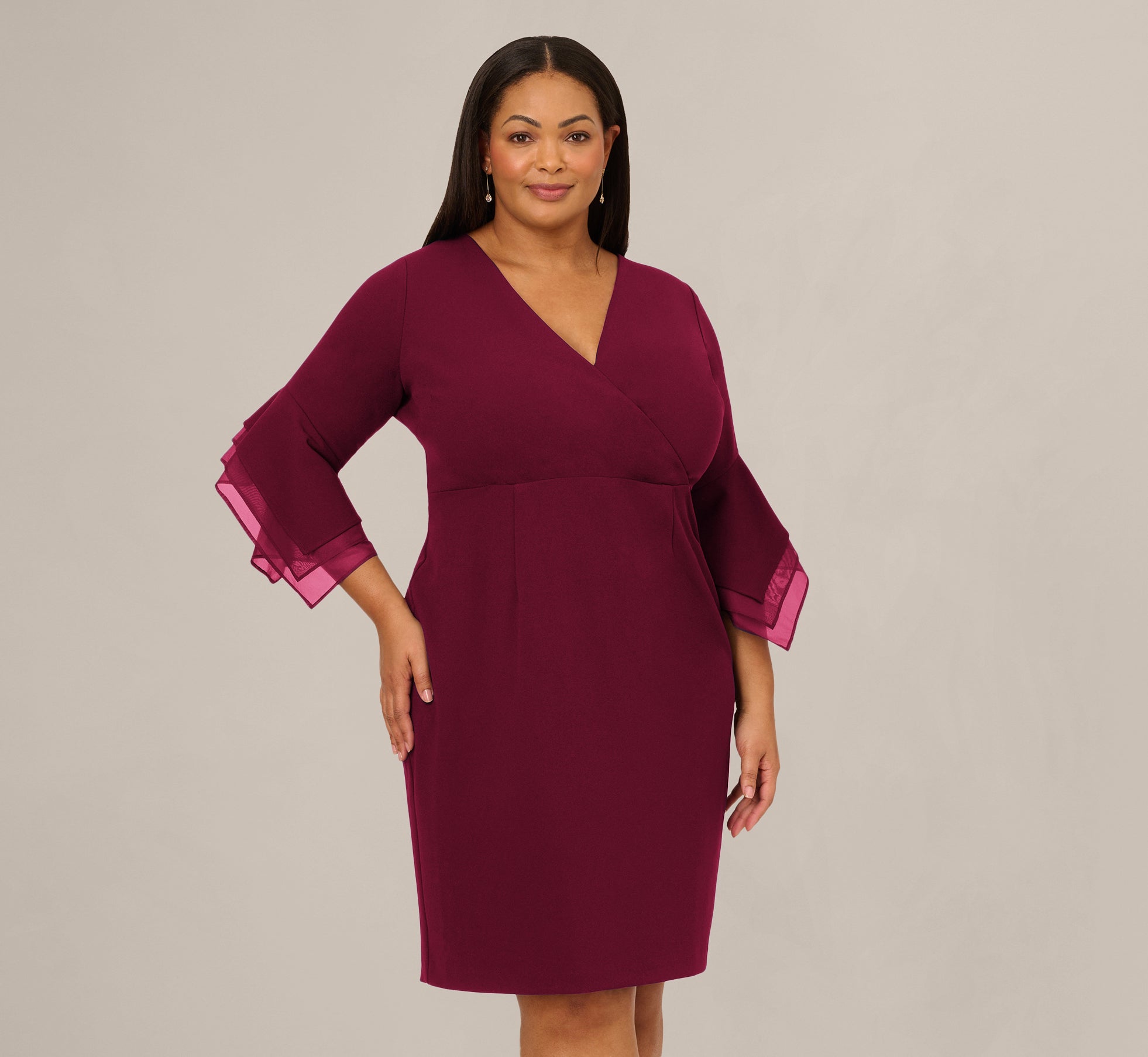 Adrianna Papell Plus Size 3/4-Sleeve Sheath Dress - Cabernet - Size 22W Adrianna Papell Plus Size 3/4-Sleeve Sheath Dress - Cabernet - Size 22W