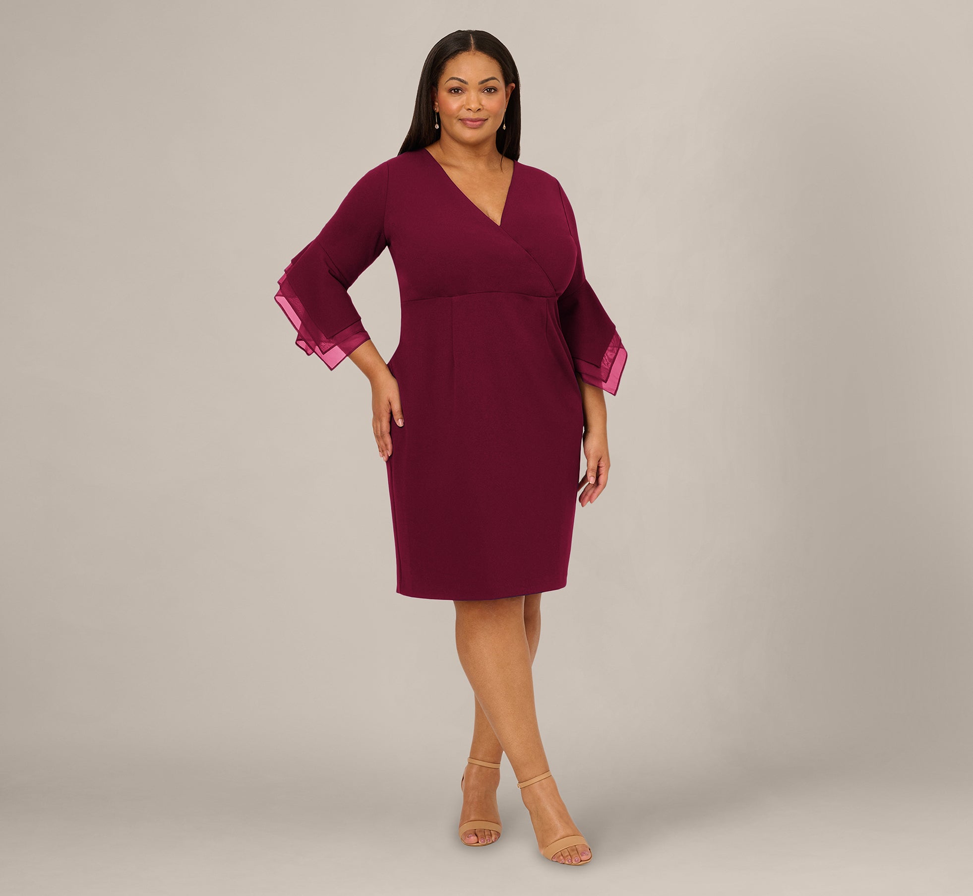 Adrianna Papell Plus Size 3/4-Sleeve Sheath Dress - Cabernet - Size 22W Adrianna Papell Plus Size 3/4-Sleeve Sheath Dress - Cabernet - Size 22W