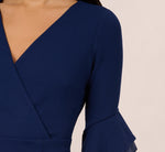 Three Quarter Bell Sleeve Sheath Midi Dress In Navy Sateen 3