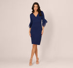 Three Quarter Bell Sleeve Sheath Midi Dress In Navy Sateen 7