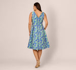 Plus Size Sleeveless Tulip Jacquard Fit And Flare Midi Dress In Blue Green Multi 6