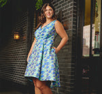 Plus Size Sleeveless Tulip Jacquard Fit And Flare Midi Dress In Blue Green Multi 1