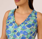 Plus Size Sleeveless Tulip Jacquard Fit And Flare Midi Dress In Blue Green Multi 4