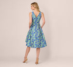Sleeveless Tulip Jacquard Fit And Flare Midi Dress In Blue Green Multi 5