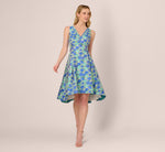 Sleeveless Tulip Jacquard Fit And Flare Midi Dress In Blue Green Multi 2