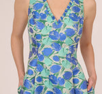 Sleeveless Tulip Jacquard Fit And Flare Midi Dress In Blue Green Multi 4