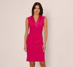 Cap Sleeve Jersey Tuxedo Sheath Dress In Brilliant Rose 4