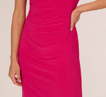 Cap Sleeve Jersey Tuxedo Sheath Dress In Brilliant Rose 1