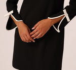 Long Sleeve Contrast Tipped Sheath Dress In Black Ivory 3