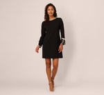 Long Sleeve Contrast Tipped Sheath Dress In Black Ivory 7