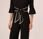 Bell Sleeve Tie Front Contrast Tipped Jumpsuit In Black Ivory 3