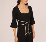Bell Sleeve Tie Front Contrast Tipped Jumpsuit In Black Ivory 4