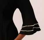 Plus Size Three Quarter Bell Sleeve Pearly Trim Sheath Dress In Black Ivory 4