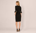 Three Quarter Bell Sleeve Pearly Trim Sheath Dress In Black Ivory 5