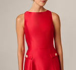 Sleeveless Bateau A Line Midi Dress In Red 3
