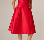 Sleeveless Bateau A Line Midi Dress In Red 4