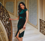 Cap Sleeve Pearly Velvet Midi Dress In Emerald 1