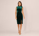 Cap Sleeve Pearly Velvet Midi Dress In Emerald 3