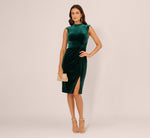 Cap Sleeve Pearly Velvet Midi Dress In Emerald 2