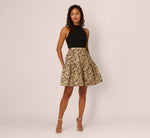 Sleeveless Jacquard Flounce Combo Dress In Black Gold 8