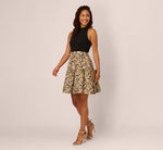 Sleeveless Jacquard Flounce Combo Dress In Black Gold 2