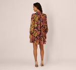 Long Sleeve Paisley Chiffon Trapeze Dress In Brown Multi 6