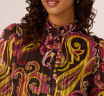 Long Sleeve Paisley Chiffon Trapeze Dress In Brown Multi 4