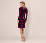 Long Sleeve Floral Burnout Sheath Dress In Black Violet 5