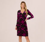 Long Sleeve Floral Burnout Sheath Dress In Black Violet 2