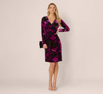 Long Sleeve Floral Burnout Sheath Dress In Black Violet 1