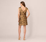 Sleeveless Jacquard Roll Collar Shift Dress In Gold Black 1