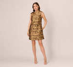 Sleeveless Jacquard Roll Collar Shift Dress In Gold Black 7