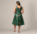Plus Size V Neck Metallic Jacquard Fit And Flare Midi Dress In Hunter Gold 5