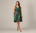 Plus Size V Neck Metallic Jacquard Fit And Flare Midi Dress In Hunter Gold 2