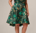 Plus Size V Neck Metallic Jacquard Fit And Flare Midi Dress In Hunter Gold 4