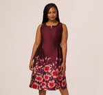 Plus Size Sleeveless Floral Border Jacquard Midi Dress In Plum Multi 3