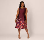 Plus Size Sleeveless Floral Border Jacquard Midi Dress In Plum Multi 8